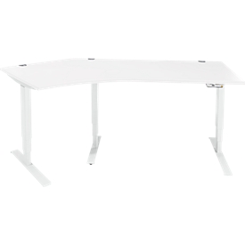 Schäfer Shop Bureau d'angle Genius AERO FLEX, réglage électrique de la hauteur, angle de 135° à gauche, L 2165 mm, blanc/blanc + panneau de mémoire