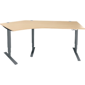 Schäfer Shop Bureau d'angle Genius AERO FLEX, réglage électrique de la hauteur, angle de 135° à gauche, L 2165 mm, érable/anthracite + Memorypanel