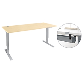 Schäfer Shop Bureau Genius Aero Flex, réglage électrique de la hauteur, L 1600 x P 800 x H 620-1280 mm, érable/blanc alu + passage de câbles