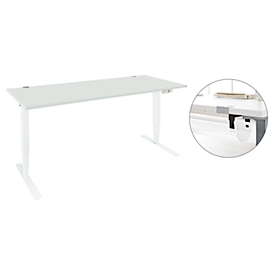 Schäfer Shop Bureau Genius Aero Flex, réglage électrique de la hauteur, L 1600 x P 800 x H 620-1280 mm, gris clair/blanc + passage de câbles