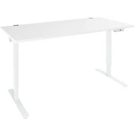 Schäfer Shop Bureau Genius AERO FLEX, réglage électrique de la hauteur, rectangle, pied en T, L 1200 mm, blanc/blanc + panneau de mémoire