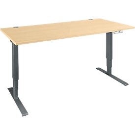 Schäfer Shop Bureau Genius AERO FLEX, réglage électrique de la hauteur, rectangle, pied en T, L 1200 mm, érable/anthracite + panneau de mémoire