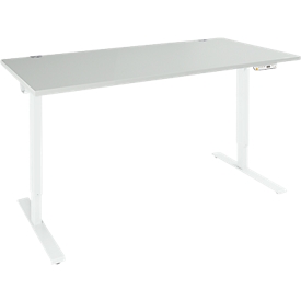 Schäfer Shop Bureau Genius AERO FLEX, réglage électrique de la hauteur, rectangle, pied en T, L 1200 mm, gris clair/blanc alu + panneau de mémoire