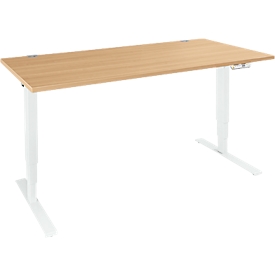 Schäfer Shop Bureau Genius AERO FLEX, réglage électrique de la hauteur, rectangle, pied en T, L 1200 mm, hêtre/blanc + panneau de mémoire