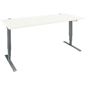 Schäfer Shop Bureau Genius AERO FLEX, réglage électrique de la hauteur, rectangle, pied en T, L 1600 mm, blanc/anthracite + panneau de mémoire