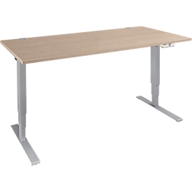 Schäfer Shop Bureau Genius AERO FLEX, réglage électrique de la hauteur, rectangulaire, pied en T, L 1200 x P 800 x H 620-1280 mm, chêne/alu blanc + panneau de mémoire