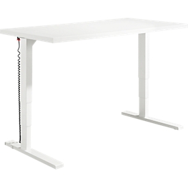 Schäfer Shop Bureau Genius Elements, réglage électrique de la hauteur, rectangle, pied en C, L 1600 x P 800 x H 645-1300 mm, blanc + encastrement technique