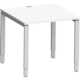 Schäfer Shop Bureau Genius Modena Flex, carré, 4 pieds en tube rectangulaire, L 800 x P 800 x H 650-850 mm, blanc/aluminium blanc