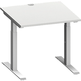 Schäfer Shop Bureau Genius MODENA FLEX, carré, pied en T tube rectangulaire, L 800 x P 800 x H 650-850 mm, gris clair/alu blanc