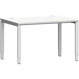 Schäfer Shop Bureau Genius Modena Flex, rectangulaire, 4 pieds en tube rectangulaire, L 1200 x P 800 x H 650-850 mm, gris clair/aluminium blanc
