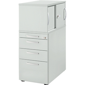 Schäfer Shop Caisson sur pied Genius avec armoire à poser, y compris porte coulissante, entièrement verrouillable, poignée ronde, gris clair