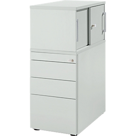 Schäfer Shop Caisson sur pied Genius avec armoire à poser, y compris porte coulissante, entièrement verrouillable, rainure de poignée latérale, gris clair