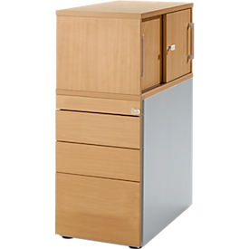 Schäfer Shop Caisson sur pied Genius avec armoire à poser, y compris porte coulissante, entièrement verrouillable, rainure de poignée latérale, hêtre