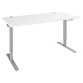 Schäfer Shop Escritorio Genius AERO FLEX, regulable eléctricamente en altura, rectangular, pie en T, An 1200 x Pr 800 x Al 620-1280 mm, aluminio blanco/blanco