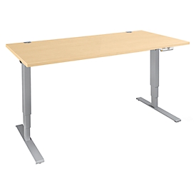 Schäfer Shop Escritorio Genius AERO FLEX, regulable eléctricamente en altura, rectangular, pie en T, An 1200 x Pr 800 x Al 620-1280 mm, arce/aluminio blanco