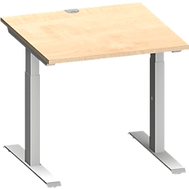Schäfer Shop Escritorio Genius MODENA FLEX, cuadrado, tubo rectangular con pie en T, An 800 x P 800 x Al 650-850 mm, arce/aluminio blanco