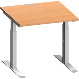 Schäfer Shop Escritorio Genius MODENA FLEX, cuadrado, tubo rectangular con pie en T, An 800 x P 800 x Al 650-850 mm, haya/aluminio blanco