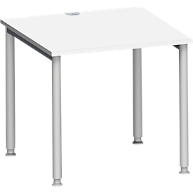 Schäfer Shop Escritorio Genius MODENA FLEX, tubo redondo de 4 patas, An 800 x F 800 mm, aluminio blanco/blanco