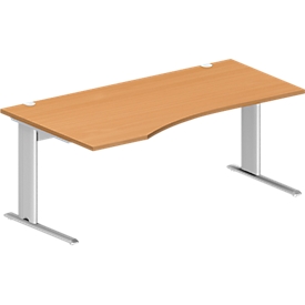 Schäfer Shop Escritorio PLANOVA BASIC, forma libre, fijación a la izquierda, pie en C, An 1800 x Pr 1000/800 x Al 717 mm, haya/blanco + canal para cables