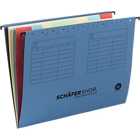 SCHÄFER SHOP Fächer-Hängemappe, für Formate bis DIN A4, Karton, blau, 5 Stück