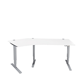 Schäfer Shop Genius AERO FLEX hoekbureau, elektrisch in hoogte verstelbaar, hoek 135° links, B 2165 mm, alu wit/wit + memoryplaat