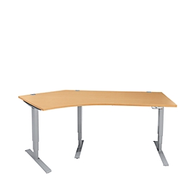 Schäfer Shop Genius AERO FLEX hoekbureau, elektrisch in hoogte verstelbaar, hoek 135° links, B 2165 mm, beuken/blank aluminium