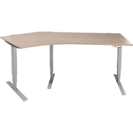 Schäfer Shop Genius AERO FLEX hoekbureau, elektrisch in hoogte verstelbaar, hoek 135° links, B 2165 mm, eiken/blank aluminium + memoryplaat