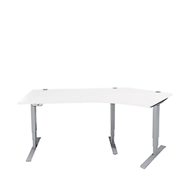 Schäfer Shop Genius AERO FLEX hoekbureau, elektrisch in hoogte verstelbaar, hoek 135° rechts, B 2165 mm, alu wit/wit + memoryplaat