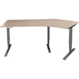 Schäfer Shop Genius AERO FLEX hoekbureau, elektrisch in hoogte verstelbaar, hoek 135° rechts, B 2165 mm, eiken/antraciet + memorypaneel