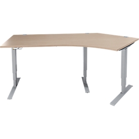 Schäfer Shop Genius AERO FLEX hoekbureau, elektrisch in hoogte verstelbaar, hoek 135° rechts, B 2165 mm, eiken/blank aluminium + memoryplaat