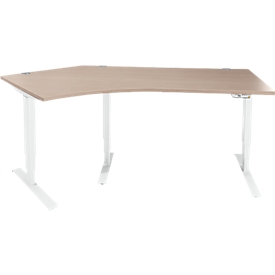 Schäfer Shop Genius AERO FLEX hoekbureau, elektrisch in hoogte verstelbaar, hoek 135° rechts, B 2165 mm, eiken/wit + memoryplaat