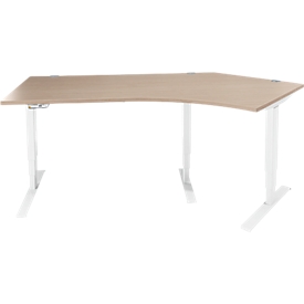 Schäfer Shop Genius AERO FLEX hoekbureau, elektrisch in hoogte verstelbaar, hoek 135° rechts, B 2165 mm, eiken/wit + memoryplaat