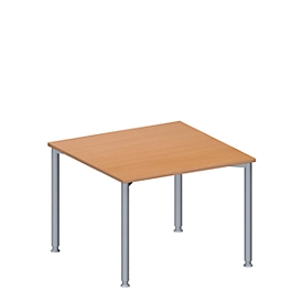 Schäfer Shop Genius Anbautisch MODENA FLEX, höhenverstellbar, Quadrat-Form, 4-Fuß Rundrohr,  B 1000 x T 1000 mm, Buche-Dekor