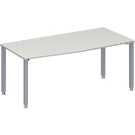 Schäfer Shop Genius Anbautisch MODENA FLEX, höhenverstellbar, V-Form, 4-Fuß-Quadratrohr, B 1800 x T 800 mm, ohne Anschlussfeld, lichtgrau