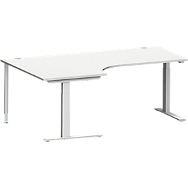 Schäfer Shop Genius angle desk MODENA FLEX 90°, C-foot rectangular tube, W 2000 mm, attachment left,