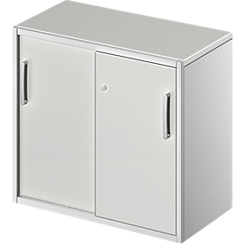 Schäfer Shop Genius Armario auxiliar TETRIS SOLID, 2 AA, a la altura del escritorio, An 800 mm, cubierta de 25 mm, gris luminoso/aluminio blanco