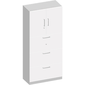 Schäfer Shop Genius Armario combinado TETRIS SOLID, 5 AA, An 800 mm, arriba puertas batientes, abajo archivadores colgantes extraíbles, blanco/aluminio blanco