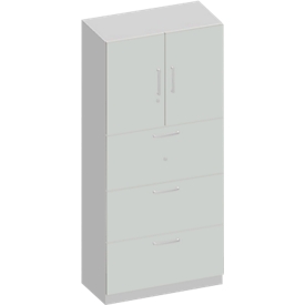 Schäfer Shop Genius Armario combinado TETRIS SOLID, 5 AA, An 800 mm, arriba puertas batientes, abajo archivadores colgantes extraíbles, plata/aluminio blanco