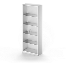 Schäfer Shop Genius Armario con puertas de vidrio TETRIS SOLID, cuerpo de acero, 5 AA, An 800 mm, aluminio blanco