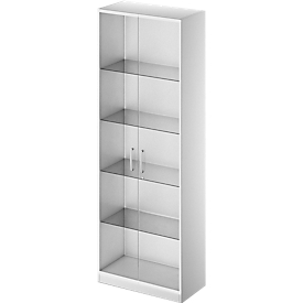 Schäfer Shop Genius Armario con puertas de vidrio TETRIS SOLID, cuerpo de acero, 5 AA, An 800 mm, vidrio/aluminio blanco
