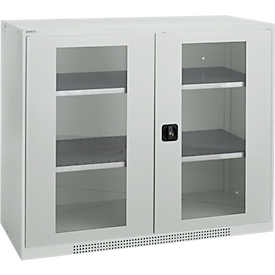 Schäfer Shop Genius armario de doble puerta FS, acero, ventanilla, agujeros de ventilación, W 1343 x D 520 x H 1105 mm, 3 OH, gris claro/gris claro, hasta 450 kg