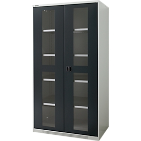 Schäfer Shop Genius armario de dos puertas FS, acero, mirilla, agujeros de ventilación, AN 1055 x F 620 x AL 1950 mm, 5 OH, gris claro/gris antracita, hasta 500 kg 