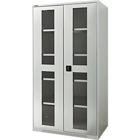 Schäfer Shop Genius armario de dos puertas FS, acero, mirilla, agujeros de ventilación, AN 1055 x F 620 x AL 1950 mm, 5 OH, gris claro/gris claro, hasta 500 kg 