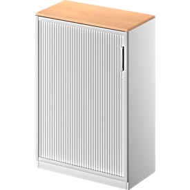 Schäfer Shop Genius Armario de persiana transversal TETRIS SOLID, 3 AA, An 800 mm, con cubierta de 19 mm, haya/aluminio blanco