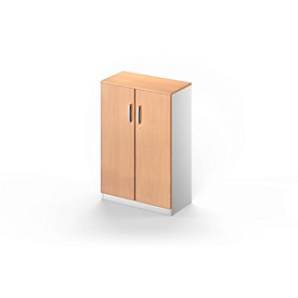Schäfer Shop Genius Armario de puertas batientes TETRIS SOLID, 3 AA, An 800 x Al 1170 mm, 2 estantes, haya/aluminio blanco