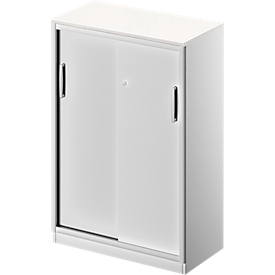 Schäfer Shop Genius Armario de puertas correderas TETRIS SOLID, 3 AA,  2 estantes, An 800 mm, cubierta de 19 mm, blanco/aluminio blanco
