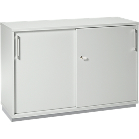 Schäfer Shop Genius armario de puertas correderas TETRIS WOOD, 2 OH, incl. zócalo de acero, An 1200 x Pr 421 x Al 800 mm, gris claro