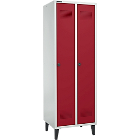 Schäfer Shop Genius Armario independiente, 2 compartimentos, ancho 630 x fondo 500 x alto 1850 mm, cerradura de seguridad, gris claro/rojo