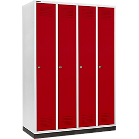 Schäfer Shop Genius Armario para ropa con zócalo, 4 compartimentos, 300 mm de ancho de compartimento, cerradura de cilindro, rojo rubí