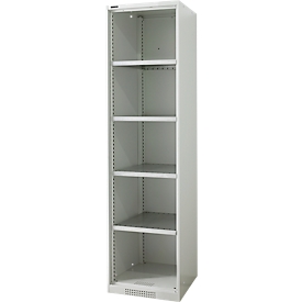 Schäfer Shop Genius Armoire à étagères FS, acier, avec trous d'aération, L 545 x P 520 x H 1950 mm, 5 HC, gris clair, jusqu'à 250 kg 